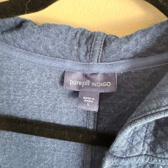 J. Jill PureJill Indigo Blue Quilted Hooded Full Zip Pocket Front Jacket - Large - Picture 4 of 9